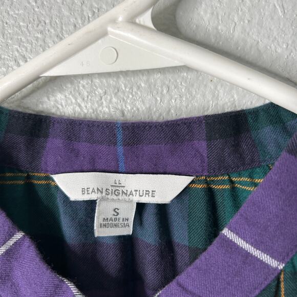 L.L. Bean Signature Plaid Flannel Shirt Small Purple Green Button Up Cotton - Picture 4 of 7